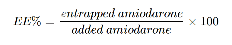 the encapsulation efficacy EE of amiodarone formula